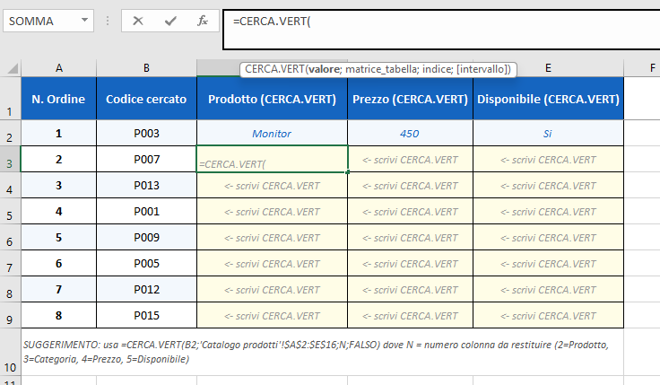 Excel suggerimento automatico CERCA.VERT