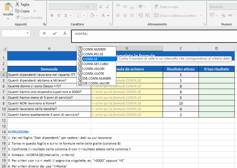 Excel suggerimento automatico CONTA.SE